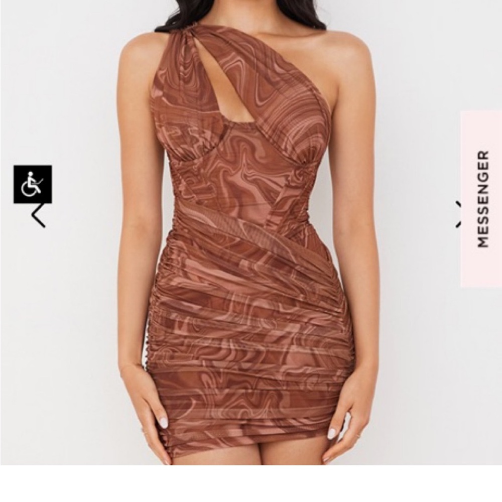 House of CB One-Shoulder Brown Dress